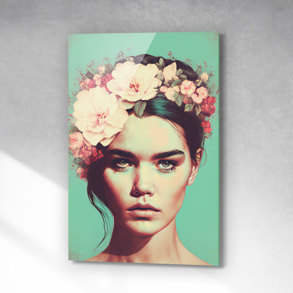 Portret vrouw met bloemenkrans